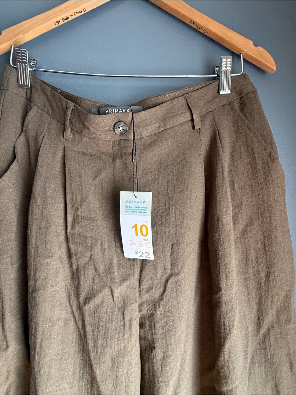 Primark Tan High-Waist Pleated Trousers